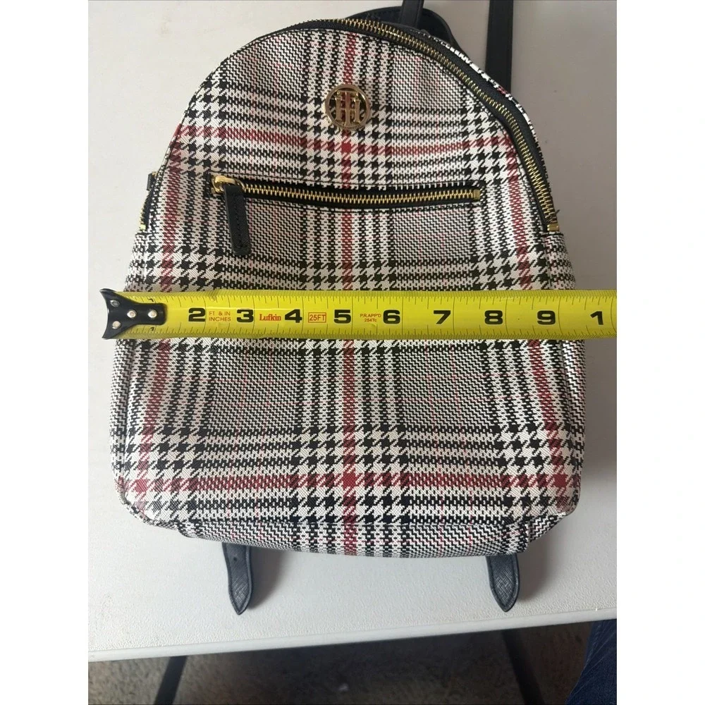 Tommy Hilfiger Women's Black And Red Plaid  Backpack Monogram Printed Logo
